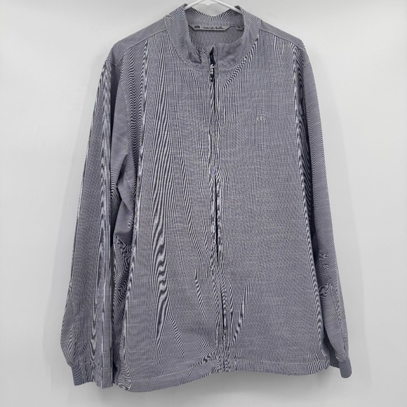 Travis Mathew Jacket Men XL White Gray Stripes Full Zip Lightweight Cinch Waist - Picture 1 of 16